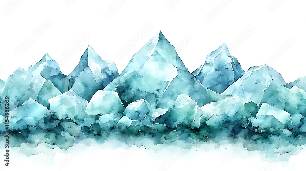 Obraz premium Watercolor Painting of a Serene Mountain Range