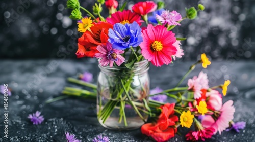 Wallpaper Mural Vibrant wildflowers in a glass jar on dark background. Torontodigital.ca