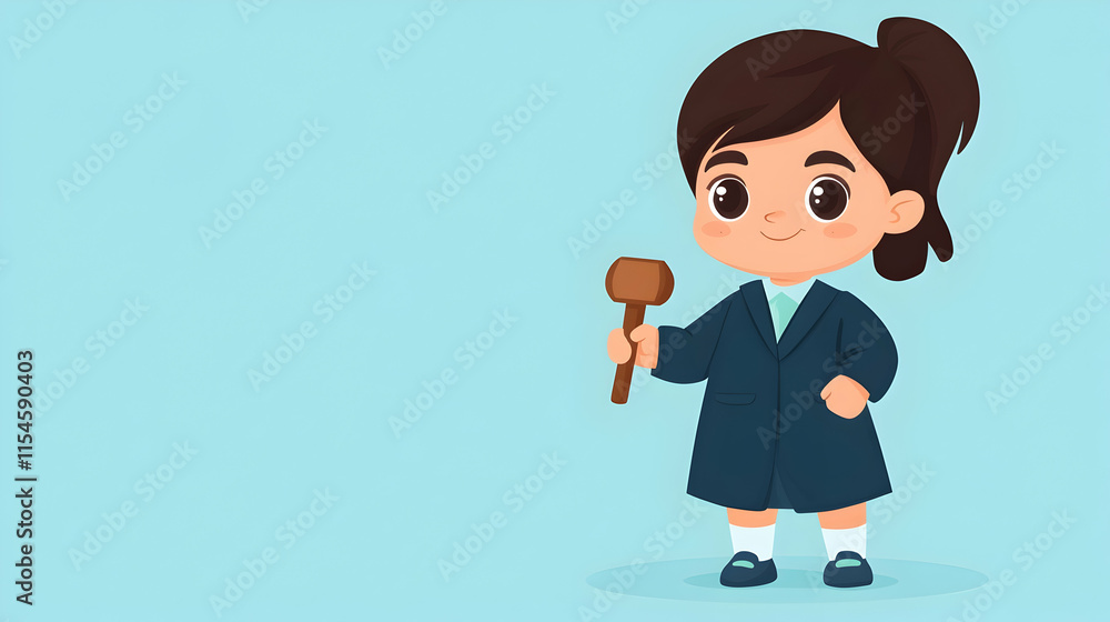 Girl Judge Gavel Cartoon Justice Blue Background Illustration. Girl Judge Gavel Cartoon Justice Blue Background Illustration.
