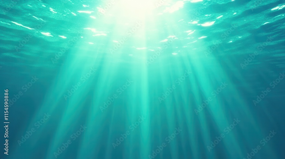 Fototapeta premium Serene Sunlight Breaking Through Calm Water Surface in Deep Ocean