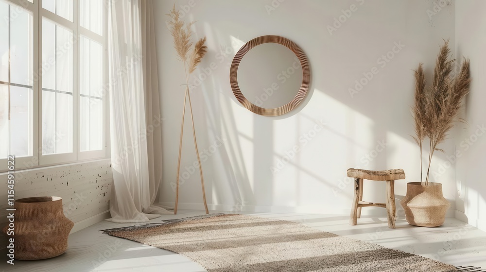 A serene, minimalist interior with natural elements and soft lighting. A serene, minimalist interior with natural elements and soft lighting.