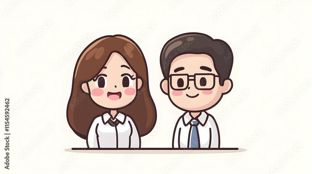Happy business couple cartoon illustration, white background, teamwork concept, website design. Happy business couple cartoon illustration, white background, teamwork concept, website design.