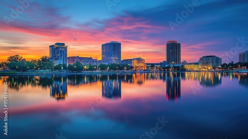 Lake Eola Sunrise Skyline, Orlando, Florida