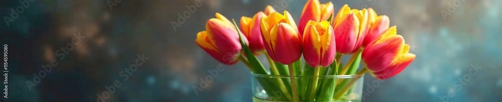 Fototapeta premium Tulips with stems submerged in a glass container filled with water, water, tulips, bouquet