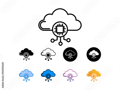 icon set cloud computing ai
 with 9 different styles, line, glyp, flat, gradient etc. suitable for print websites etc. isolated on white background