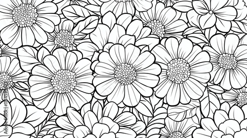 Wallpaper Mural Seamless pattern of hand-drawn monochrome flowers. Torontodigital.ca