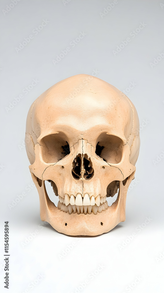 Fototapeta premium Human Skull Model, Anatomy Study, White Background, Medical Education.