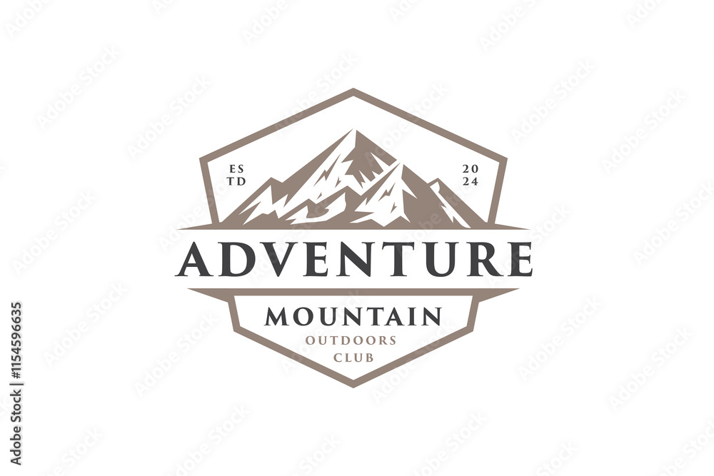 Obraz premium Vintage Logo of Mountain rocks with badge emblem graphic. ravine as symbol of nature exploration clubs vector logo illustration