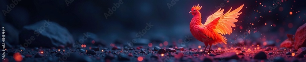 Obraz premium Glowing plumage illuminated against dark space, glowing plumage, space, soft