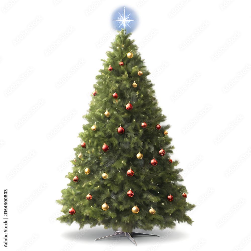 Christmas Tree Decorated with Shining Ornaments and Golden Lights on a transparent background Christmas Tree Decorated with Shining Ornaments and Golden Lights on a transparent background