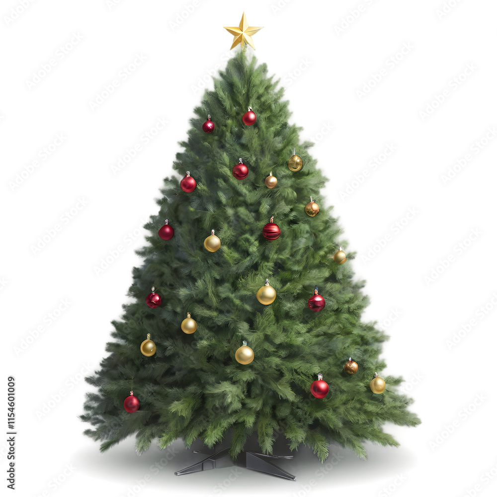Christmas Tree Decorated with Shining Ornaments and Golden Lights on a transparent background Christmas Tree Decorated with Shining Ornaments and Golden Lights on a transparent background