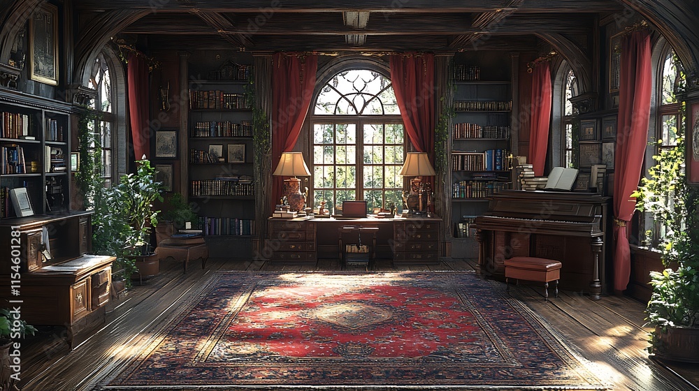 Obraz premium Elegant Study Room with Antique Furniture. Concept of Classic, Cozy, and Sophisticated.