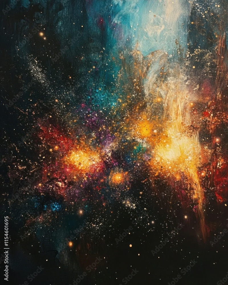 Fototapeta premium A vibrant cosmic scene filled with colorful stars and nebulae.