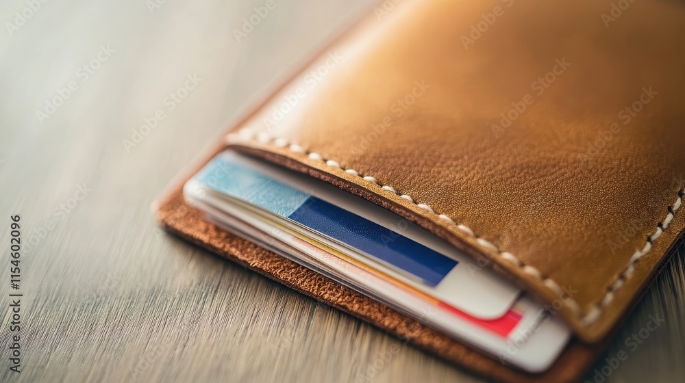 Slim Wallet with Transparent ID Window on Wooden Surface Slim Wallet with Transparent ID Window on Wooden Surface