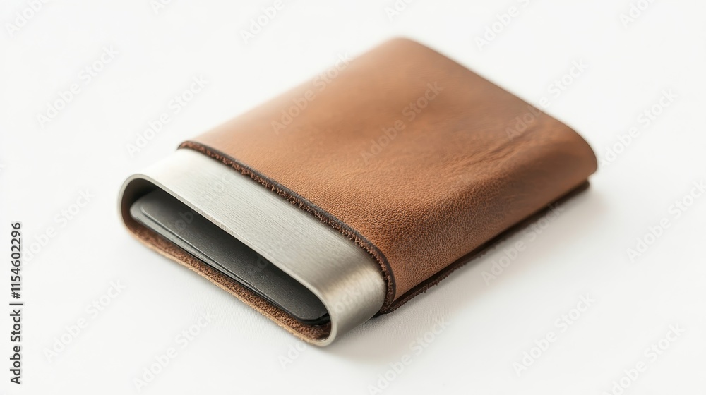 Slim Leather Wallet with Metal Combination Design Slim Leather Wallet with Metal Combination Design