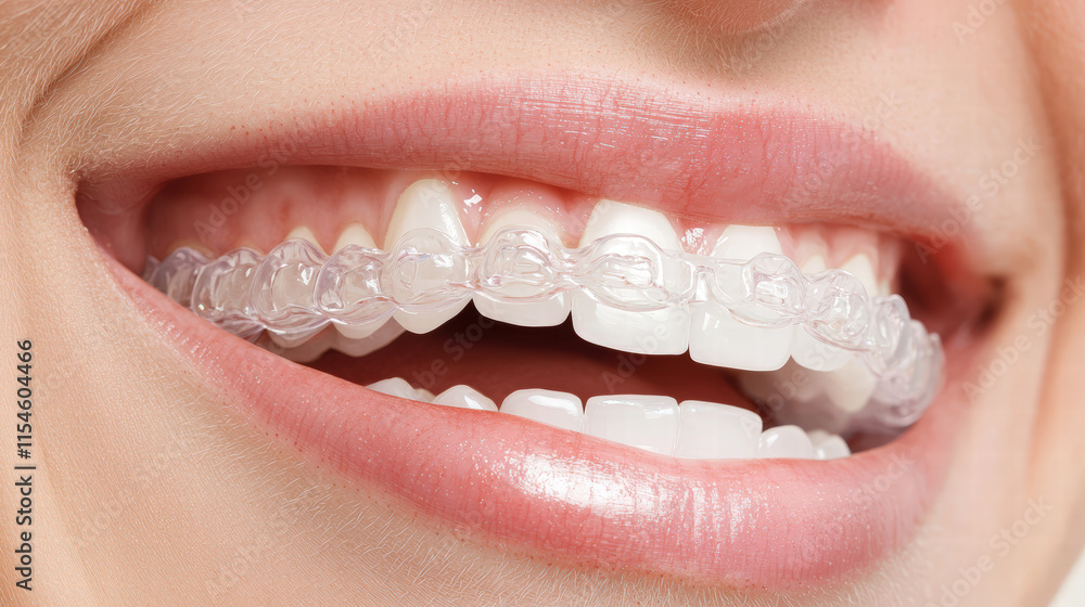 Obraz premium smiling person showcases clear aligners on their teeth, highlighting modern orthodontic treatment. image captures confidence and satisfaction of achieving beautiful smile