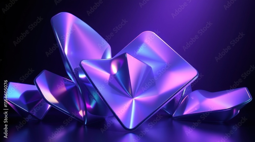 Abstract geometric shapes with a glossy finish reflecting vibrant colors. Abstract geometric shapes with a glossy finish reflecting vibrant colors.