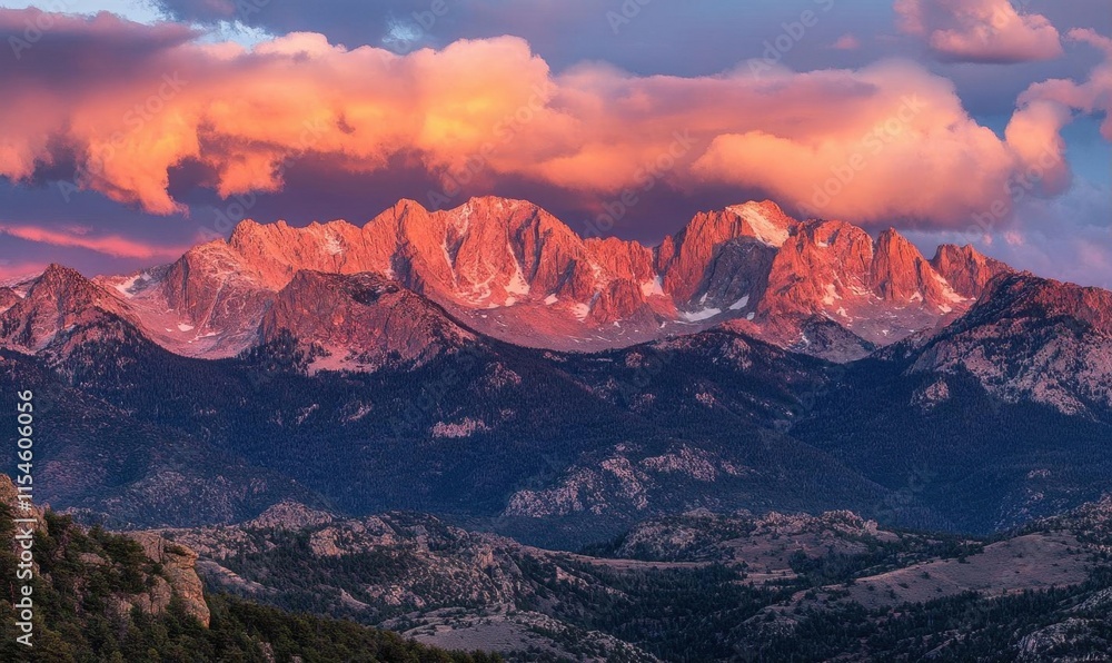 Majestic mountain range at sunset with vibrant clouds. Majestic mountain range at sunset with vibrant clouds.