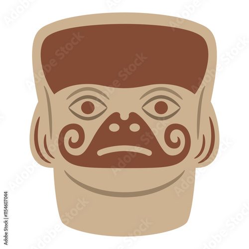 Stylized human head. Native American art of Moche Indians of ancient Peru. Mochica ethnic mask.