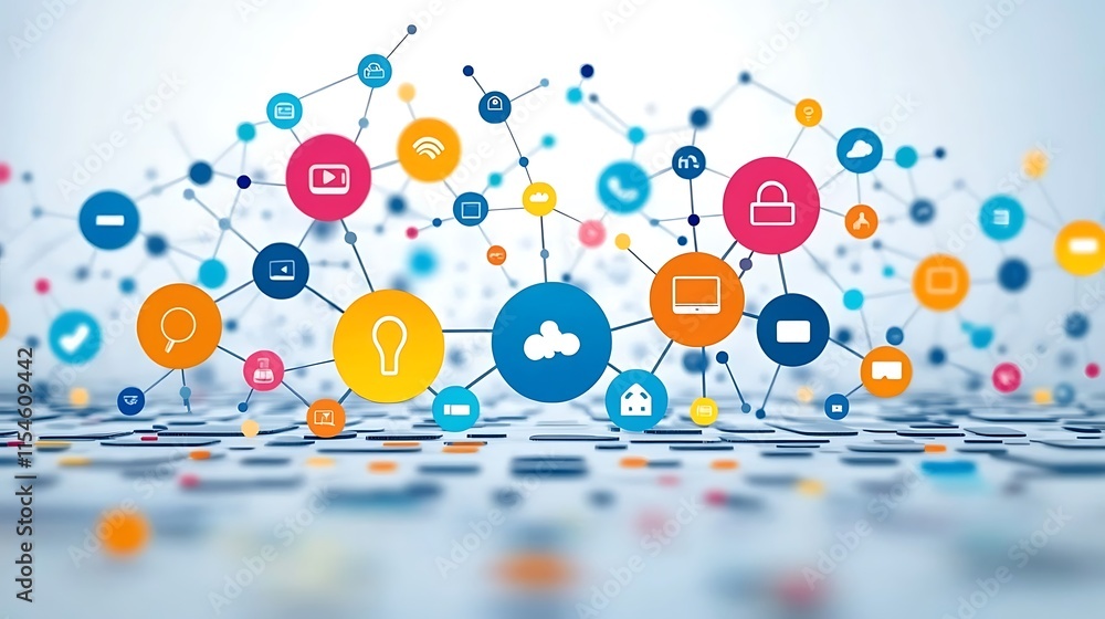 Obraz premium Colorful Network Illustrating Global Interconnectivity And Data Sharing