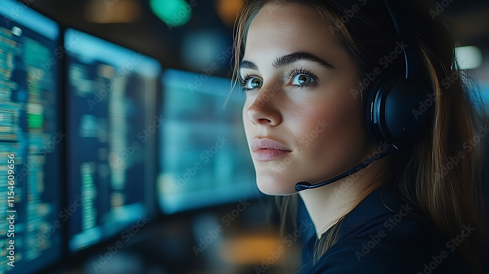 Focused female programmer working late at night. Focused female programmer working late at night.