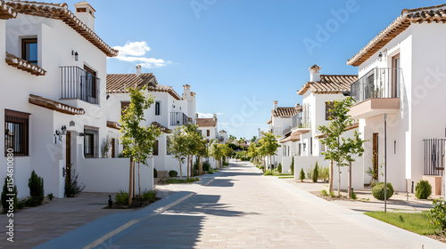 Spanish Village Homes, Sunny Street, Andalusian Architecture, Real Estate, Vacation.