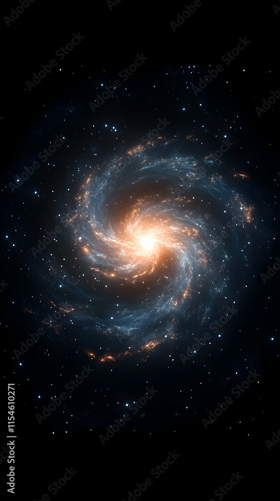 Obraz premium Spiral Galaxy swirling in deep space, stars background, cosmic art for science fiction.
