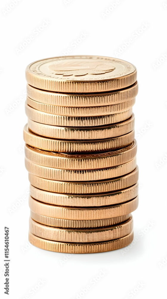 Stack of gold coins on white background, financial concept, wealth, savings. Stack of gold coins on white background, financial concept, wealth, savings.