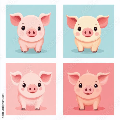 Collection of little piggy. A variety of little piggy design. Set of animal cartoon character mascot PIG collection.