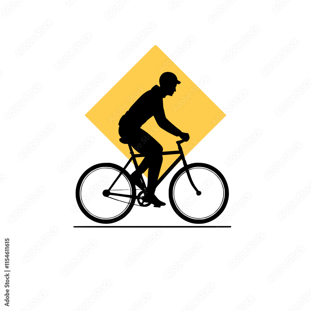 Obraz premium Silhouette of a cyclist with a yellow diamond background