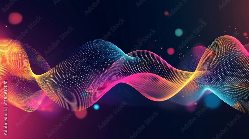 Fototapeta premium Colorful wave pattern with glowing dots and digital aesthetics. 