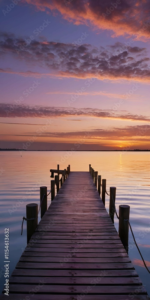 Fototapeta premium Wooden Pier Leading to a Calm Lake at Sunset