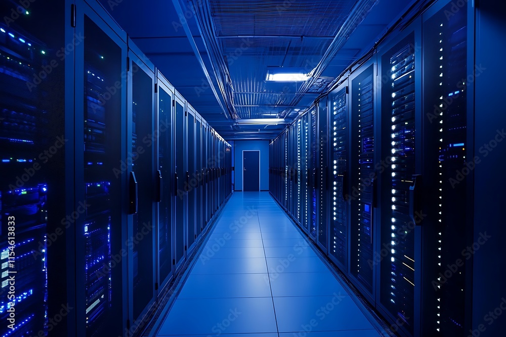 Modern Data Center Interior. Concept of Technology, Server Room, and Infrastructure. Modern Data Center Interior. Concept of Technology, Server Room, and Infrastructure.