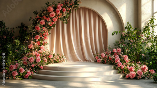 Elegant floral archway with podium.