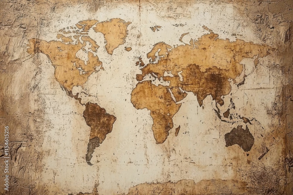Fototapeta premium Detailed Vintage World Map Artwork with Brown Tones and Texture
