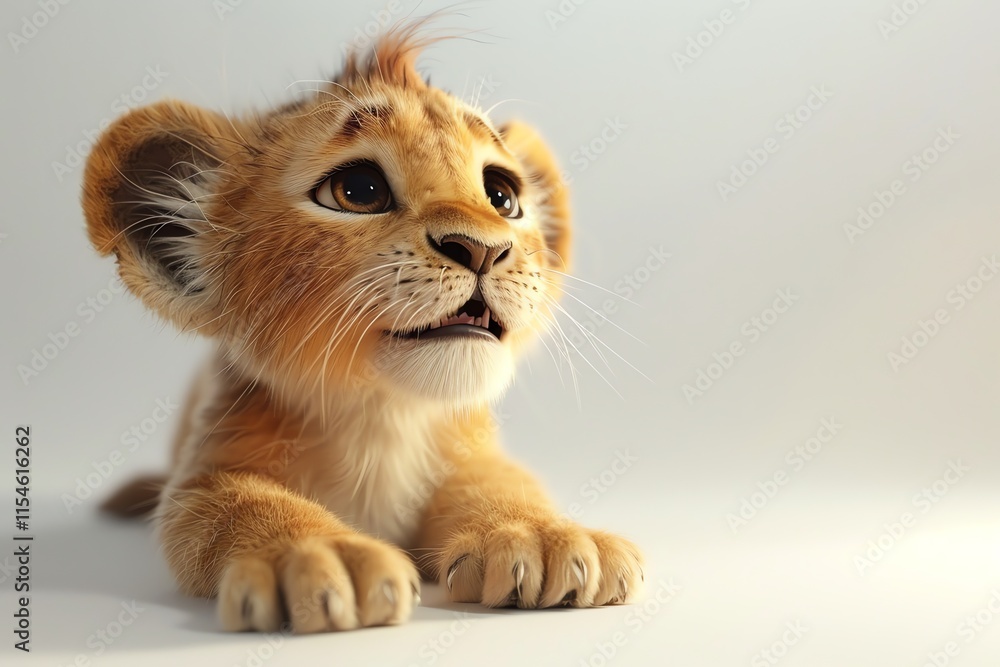 Adorable lion cub lying down, looking up. Adorable lion cub lying down, looking up.