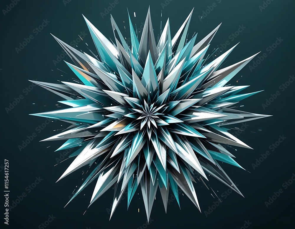 Abstract Teal and Silver Spiky Geometric Starburst Abstract Teal and Silver Spiky Geometric Starburst