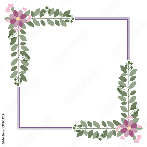 Square Wreath Decorated With Flowers And Green Leaves
