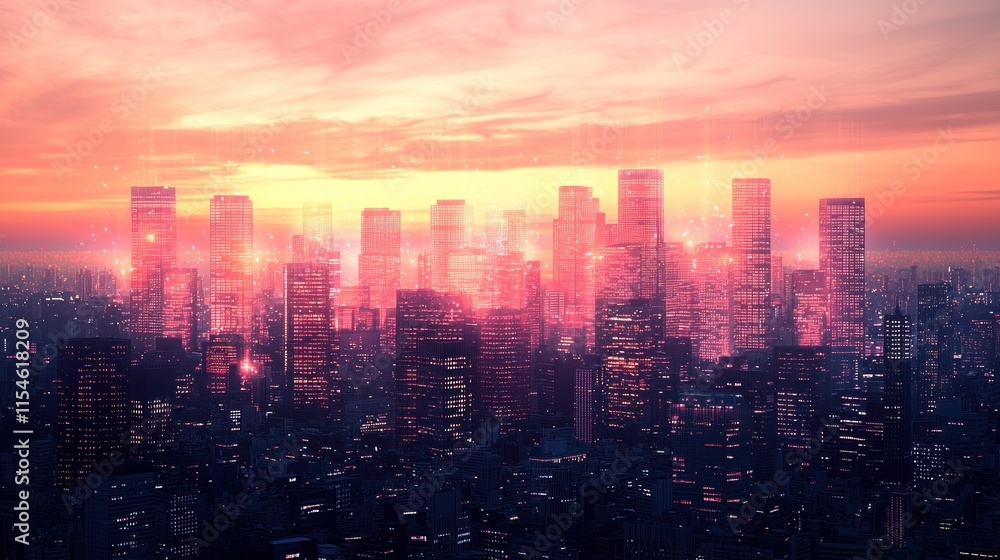 Sunset Cityscape: A Digital Metropolis at Dusk Sunset Cityscape: A Digital Metropolis at Dusk