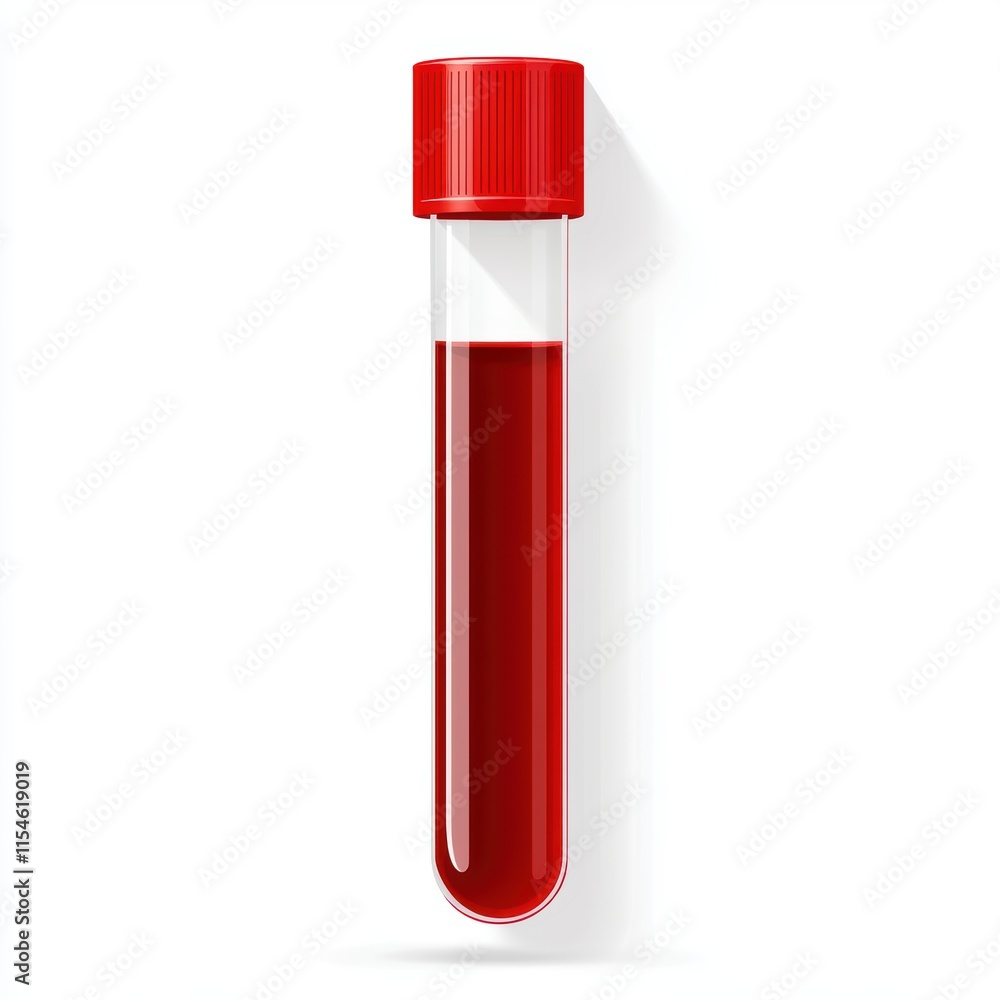 A red tube of blood is shown in a white background. Generative AI A red tube of blood is shown in a white background. Generative AI