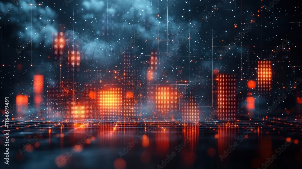 Fototapeta premium Digital Metropolis: A futuristic cityscape illuminated by vibrant, glowing structures, a mesmerizing blend of technology and urban fantasy.