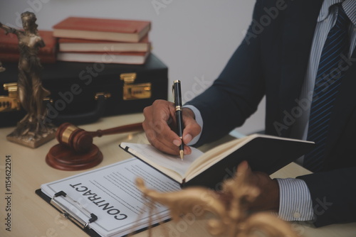 Law theme, gavel or mallet of the judge, lawyer enforcement officers, evidence-based cases taken into account in the court abount business, legislation. photo