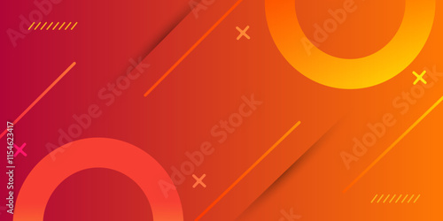 Orange trendy geometric dynamic circle shape background with line stripe vivid colorful illustration.