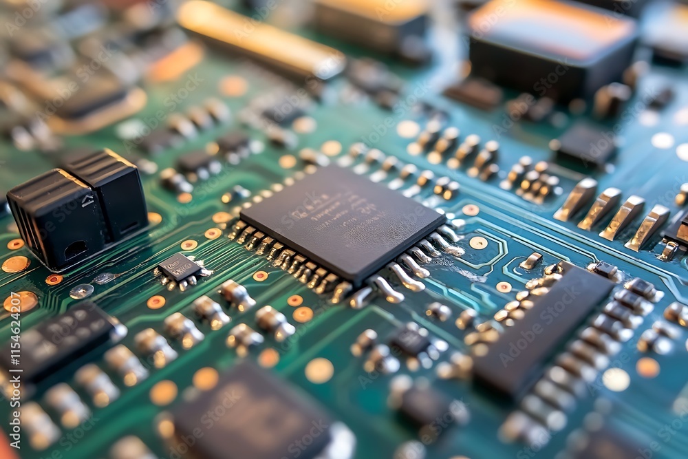 Close up of Circuit Board with Microchip. Concept of Technology, Electronics, and Innovation. Close up of Circuit Board with Microchip. Concept of Technology, Electronics, and Innovation.