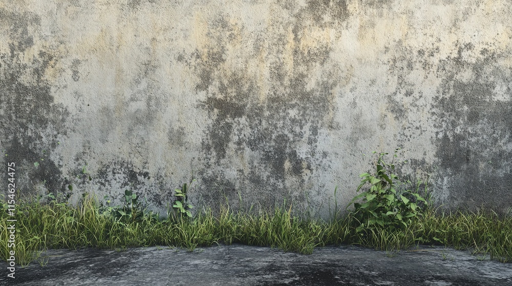 Fototapeta premium Weathered Wall with Grass and Cracks 