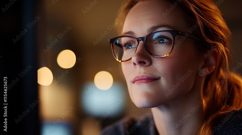 Portrait of a Young Woman with Glasses, Pensive Expression in Warm Evening Light Portrait of a Young Woman with Glasses, Pensive Expression in Warm Evening Light