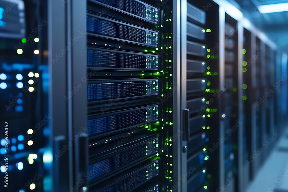 Server racks in a data center. Concept of technology, data, and digital infrastructure. Server racks in a data center. Concept of technology, data, and digital infrastructure.