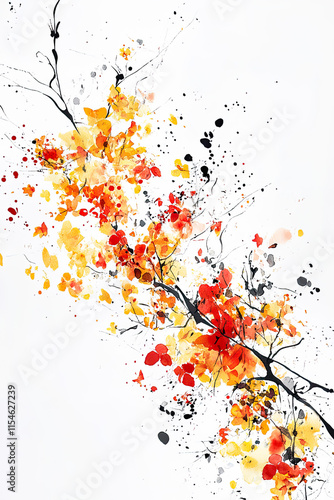 Wallpaper Mural Vibrant autumn leaves and branches with paint splatter Torontodigital.ca