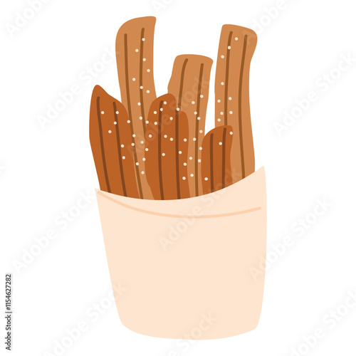 Homemade Spanish churros with sugar and cinnamon