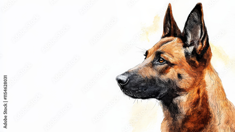 Watercolour illustration of working dog on white background, showcasing its features Watercolour illustration of working dog on white background, showcasing its features